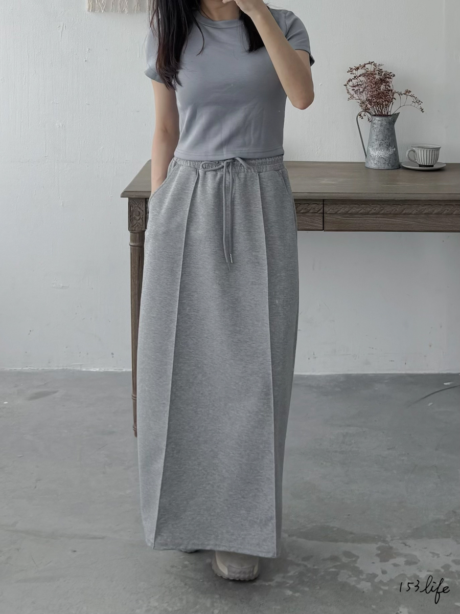 太空棉鬆緊腰抽繩線條長裙(3色)