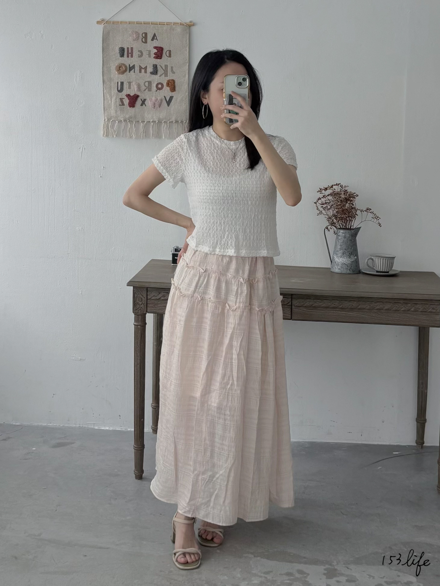 泡泡肌理透膚圓領內搭上衣(3色)