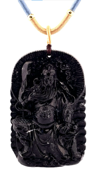 0304TW21-台灣龍宮-泰國龍宮舍利瓷化核心黑金剛佛牌-關公(含伊犁鑑定小證書)（A21）