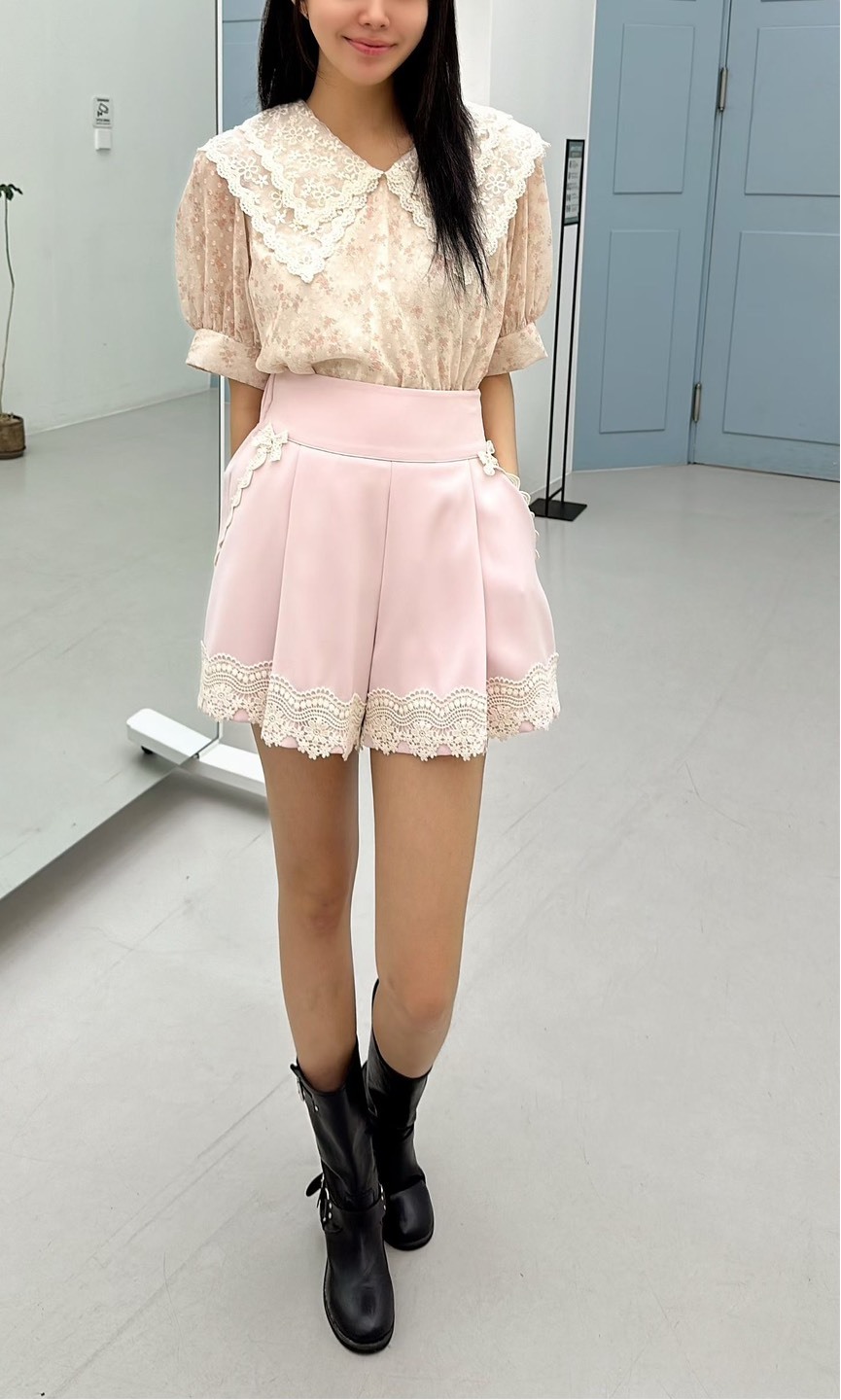白蕾花邊短褲裙
