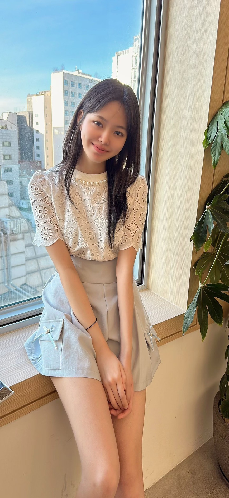 珍珠領短袖蕾絲衫