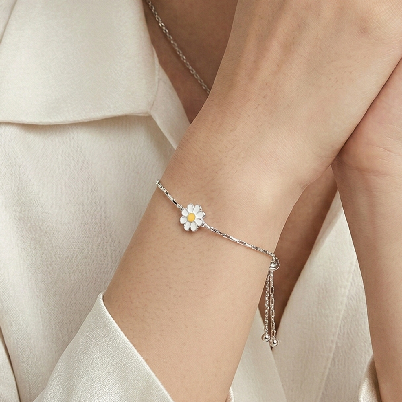 【AOI】純白 雛菊純銀手鍊 -S925純銀
