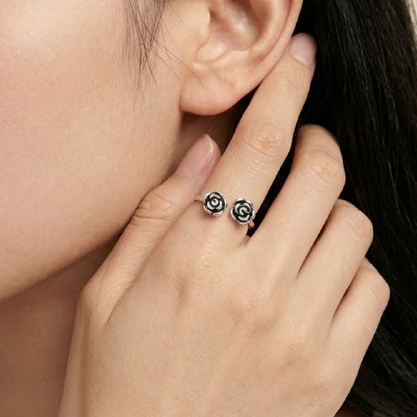 【AOI】優雅 薔薇雙環-純銀可調戒指