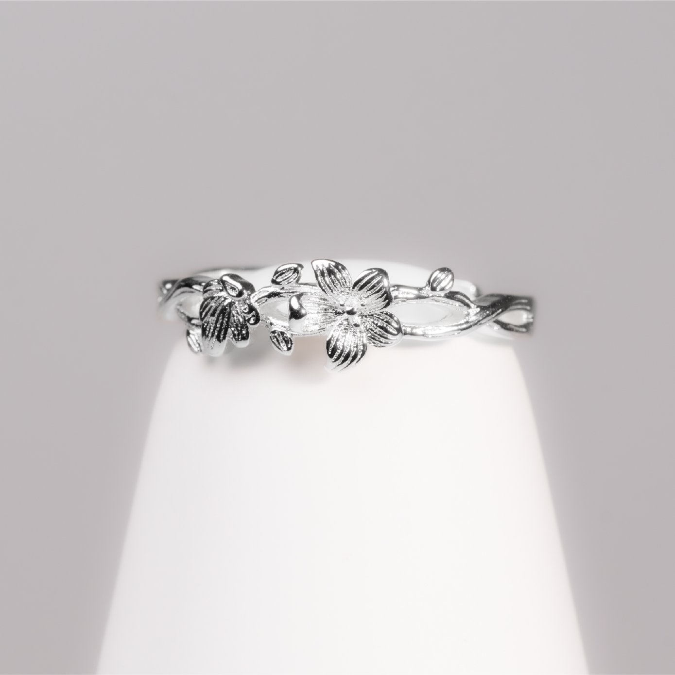 【AOI】自然 銀花銀葉-純銀可調戒指