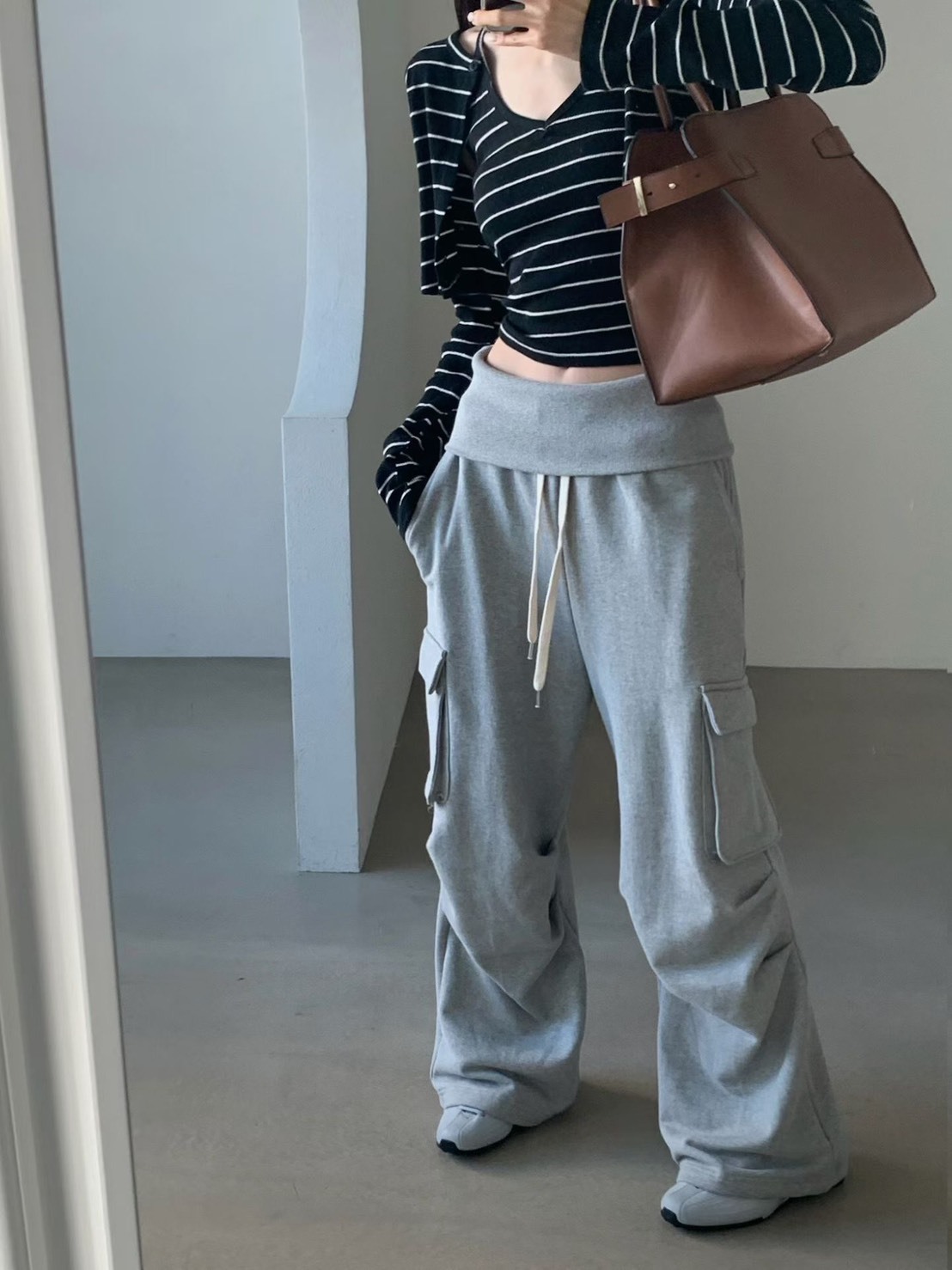 反摺口袋棉長褲