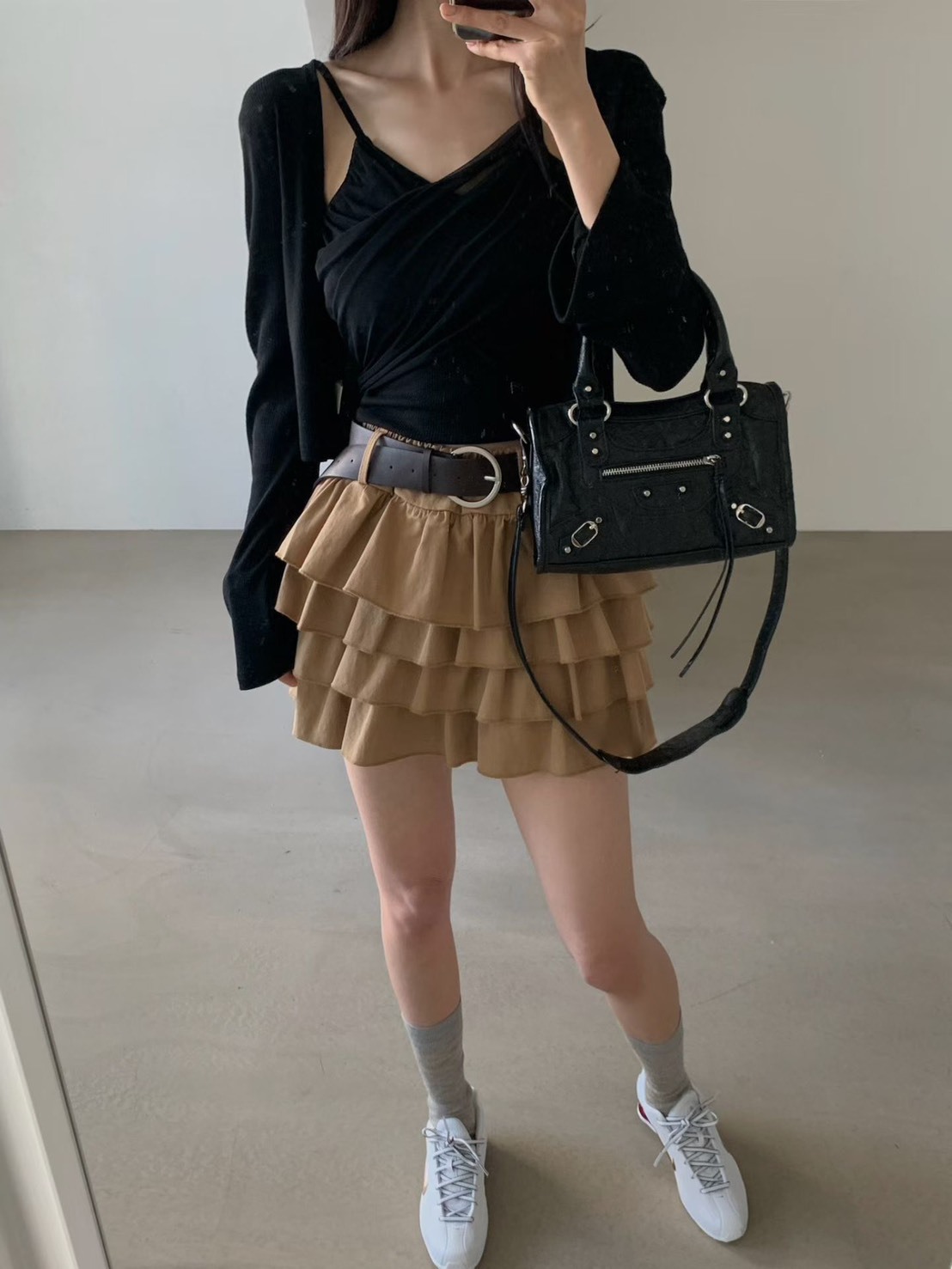 附腰帶蛋糕短褲裙