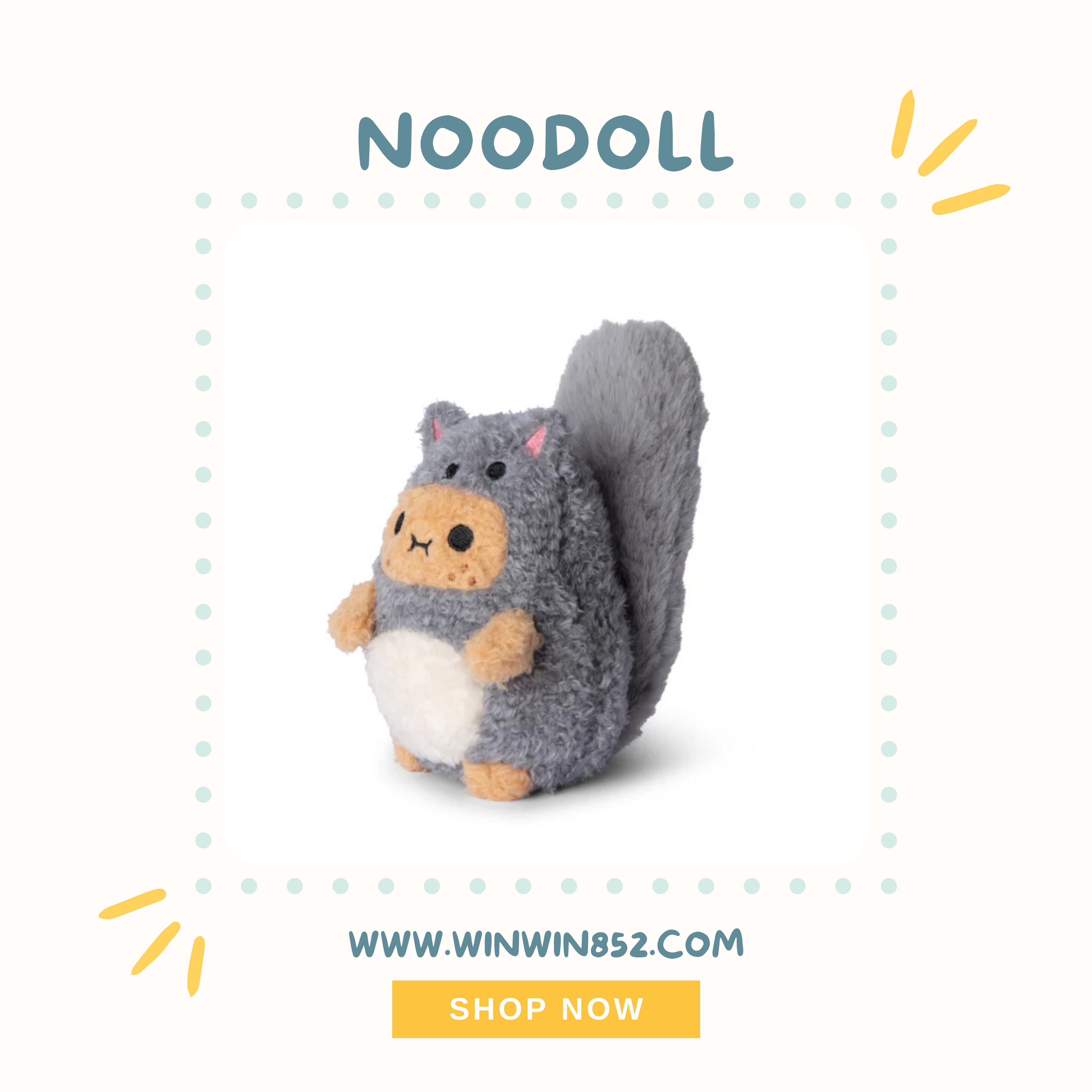 Noodoll Grey Squirrel Ricespud Mini Sitting Plush Toy