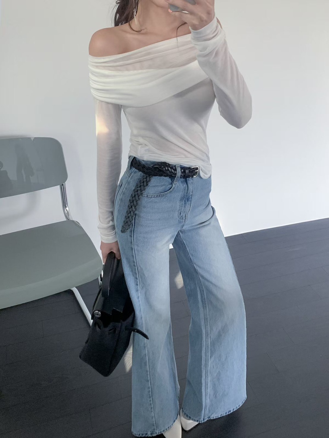 寬管牛仔喇叭長褲