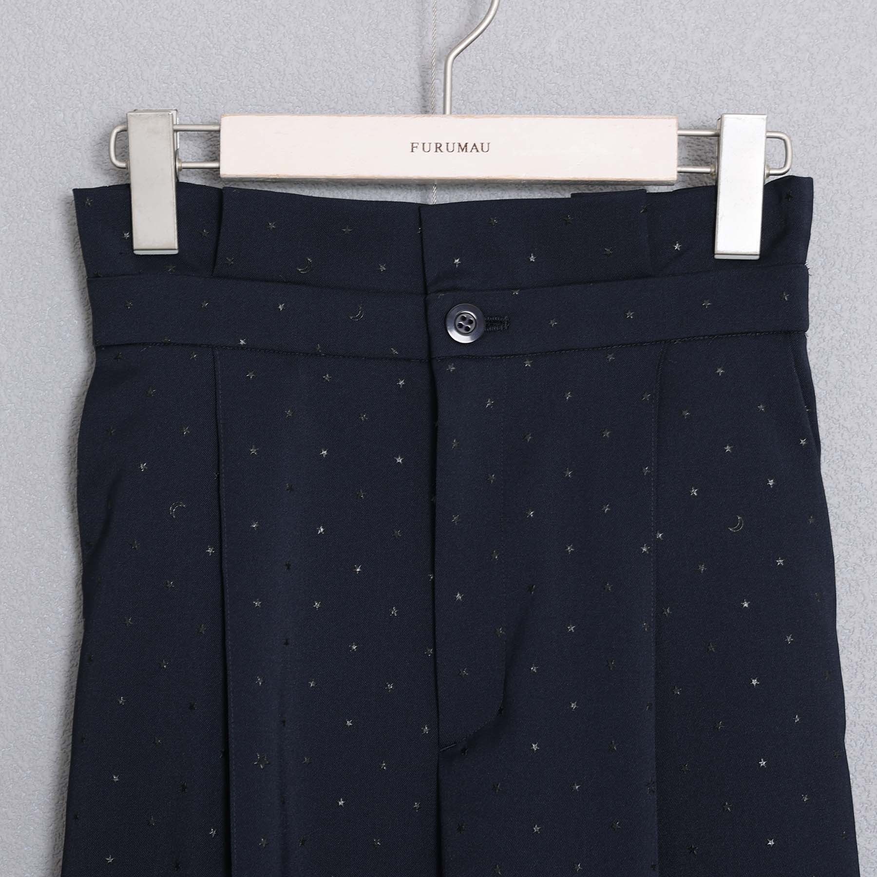 星柄設計剪裁高腰褲（深藍）