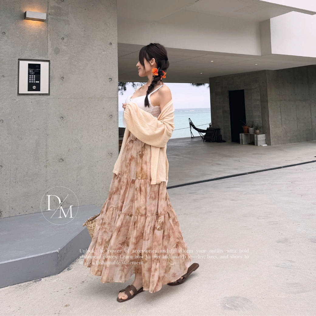 【晚霞渲染】DOMISS藝術感層次蛋糕長裙 渡假洋裝 碎花裙(現貨)