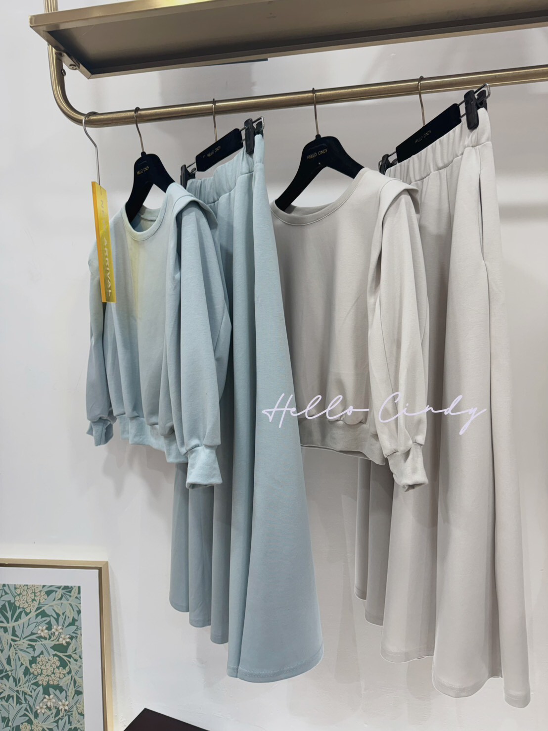 B02073 甜美感造型袖上衣+ A字顯瘦裙套裝組