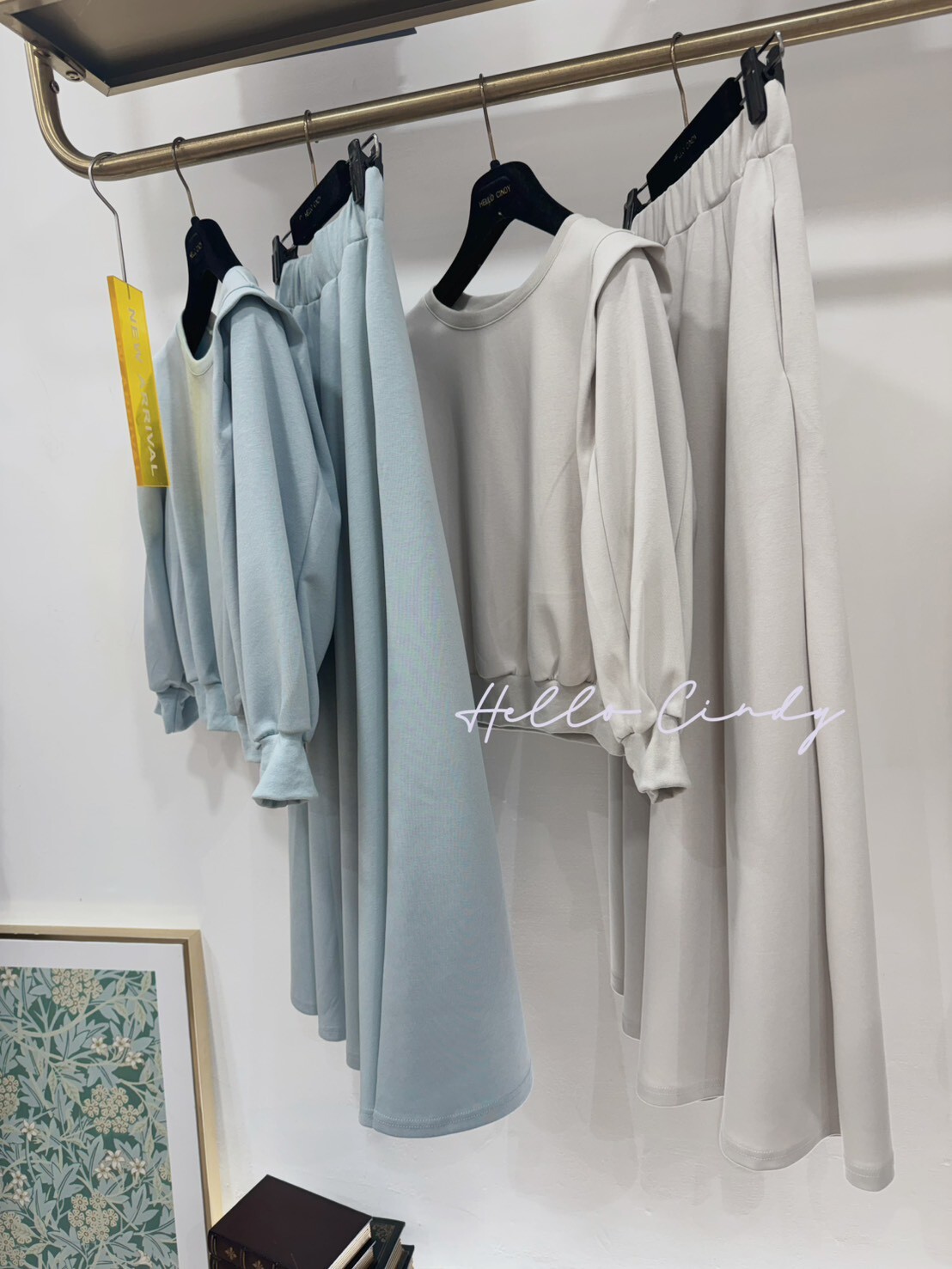 B02073 甜美感造型袖上衣+ A字顯瘦裙套裝組