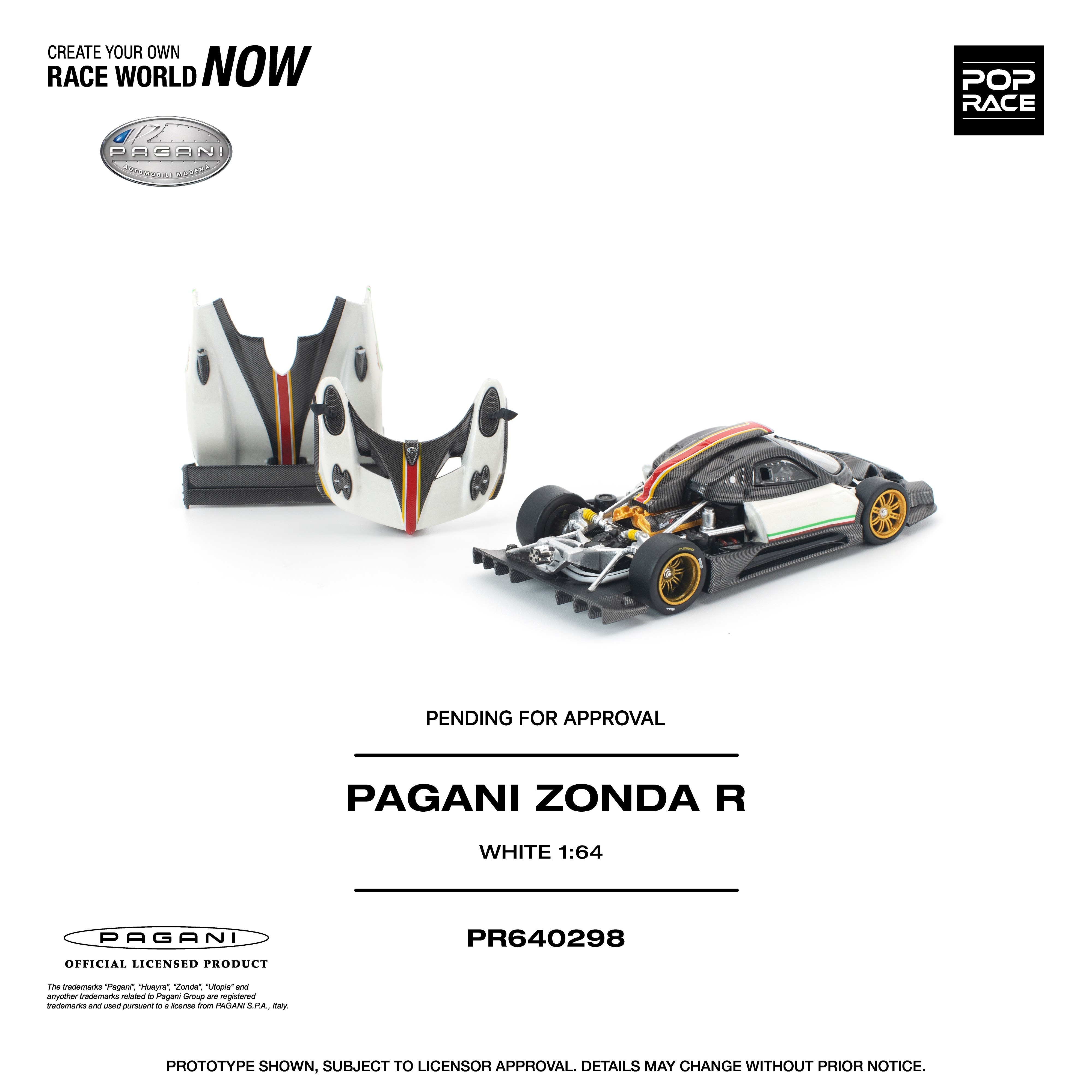 PO-$133 * POP RACE * 1:64 PAGANI ZONDA R WHITE