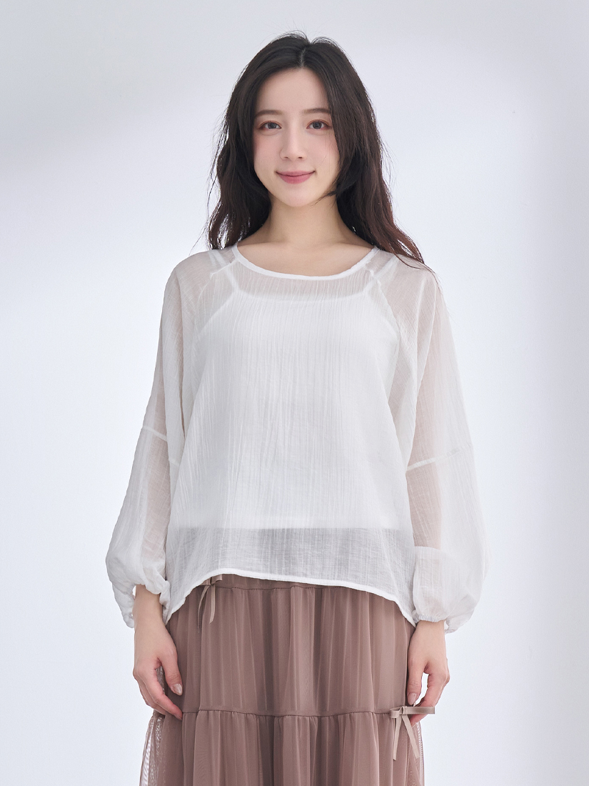 光澤透膚上衣緞帶蝴蝶結層次蛋糕紗裙組合