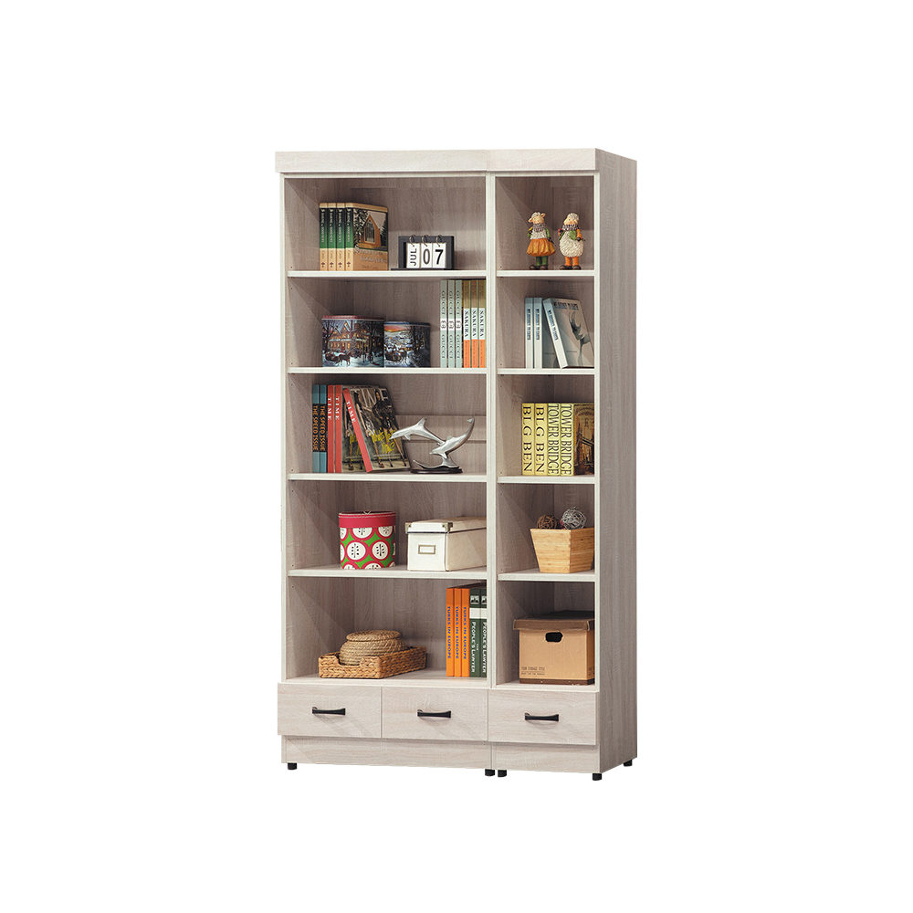 柏蒂家居-約爾4尺開放式五層下抽展示書櫃/收納置物櫃組合(2.7尺書櫃+1.3尺書櫃)