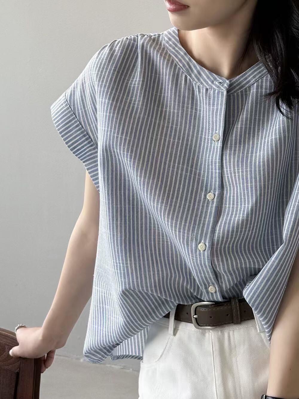 6649-日系條文紋棉麻襯衫