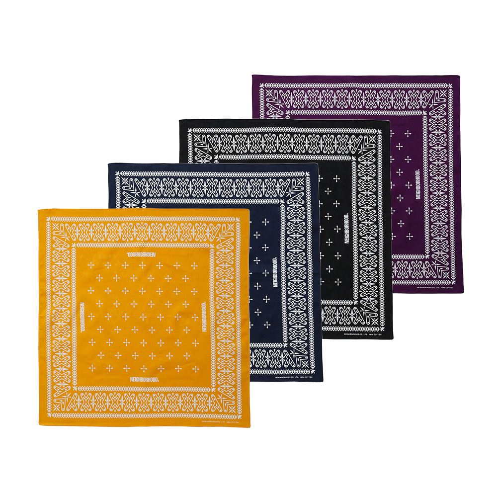 Neighborhood Cross Pattern Bandana 十字架 頭巾 黑/海軍藍/黃/紫 方巾 純棉 配件 穿搭小物 261BXNH-AC01
