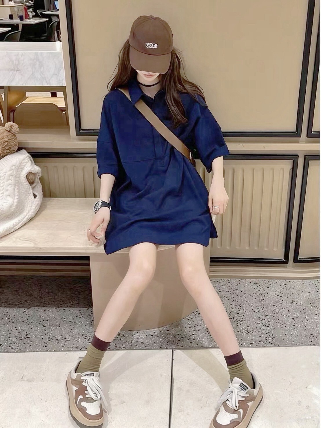 20261-Polo領慵懶顯瘦長版側開叉棉T