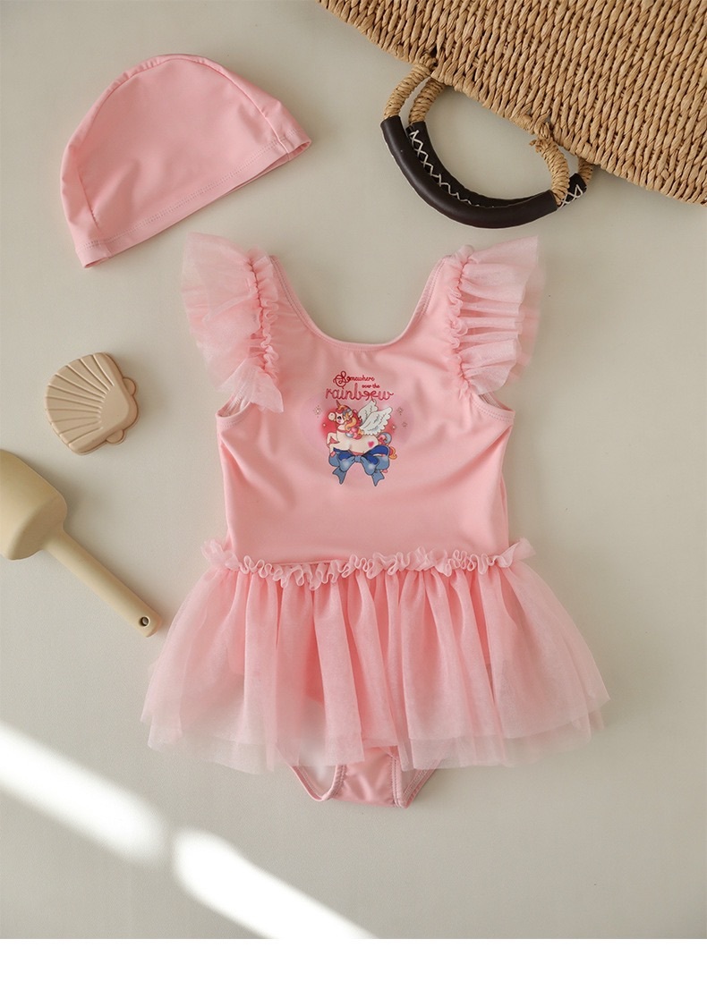 五色甜美紗裙連身泳衣