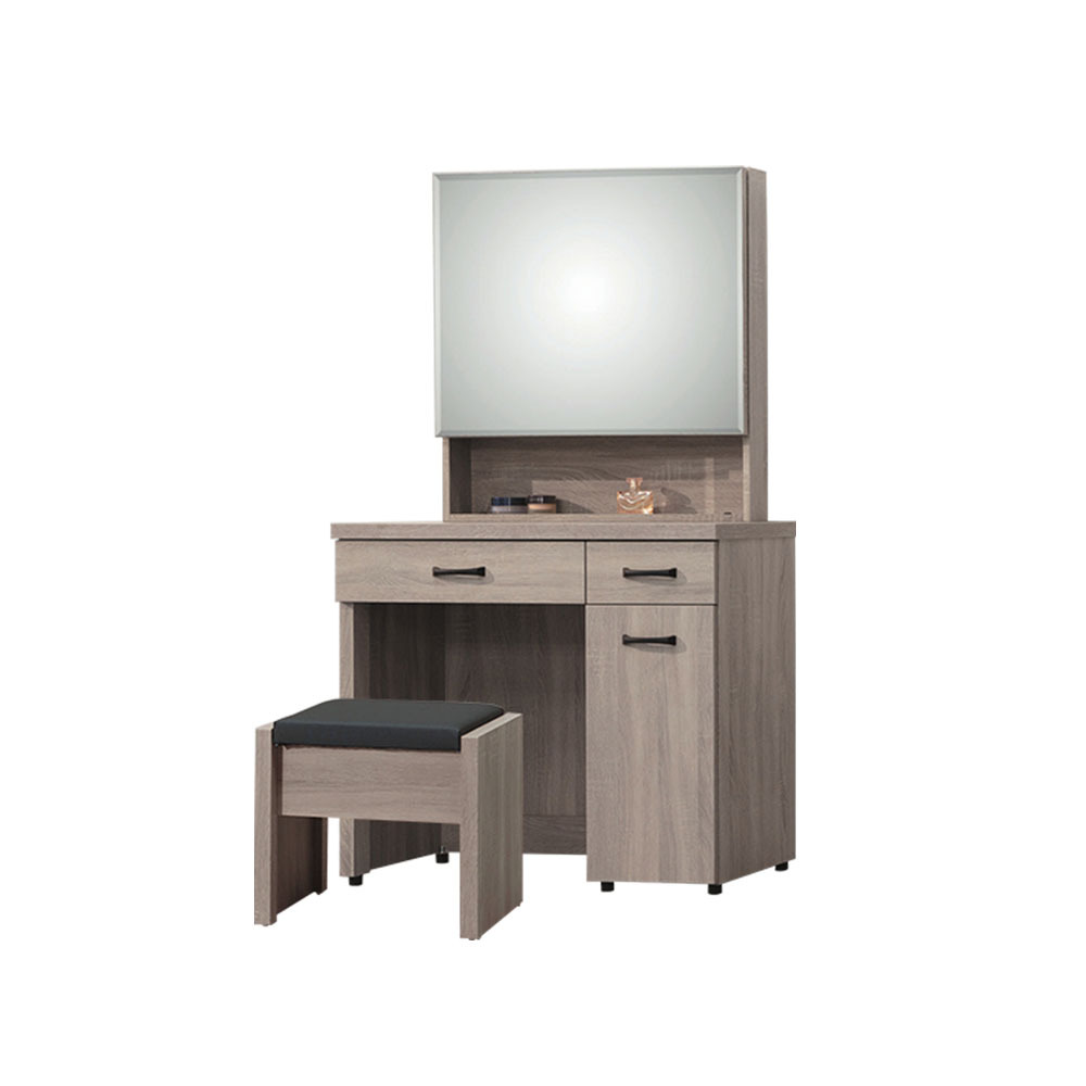 柏蒂家居-卡特森3尺左開式鏡面收納化妝桌/梳妝鏡台/梳妝檯(贈化妝椅)