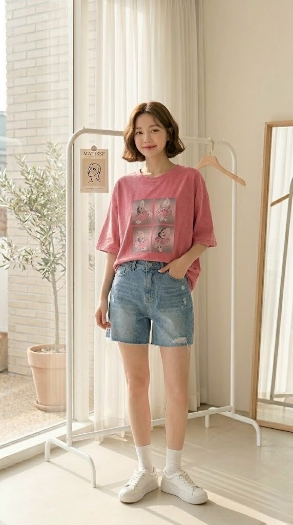 2001-韓系復古慵懶牡蠣寶寶塗鴉棉T