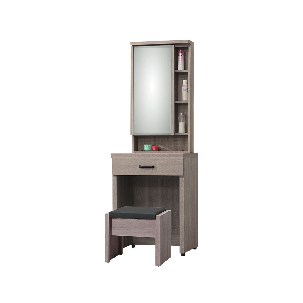 柏蒂家居-卡特森2尺左開式鏡面收納化妝桌/梳妝鏡台/梳妝檯(贈化妝椅)