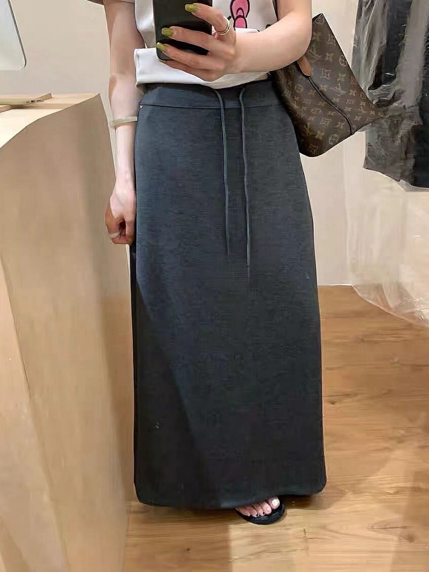 2990-韓系慵懶直筒抽繩後開叉裙