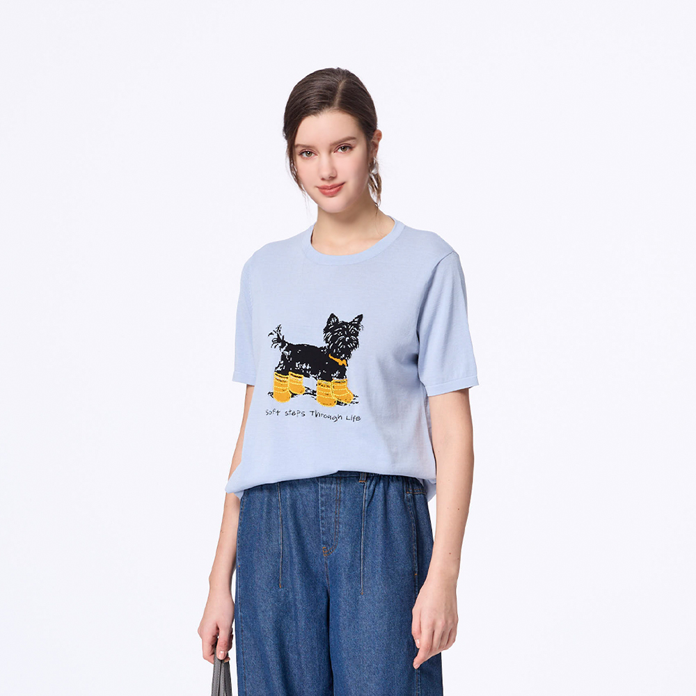 立體繡小狗針織棉線衫