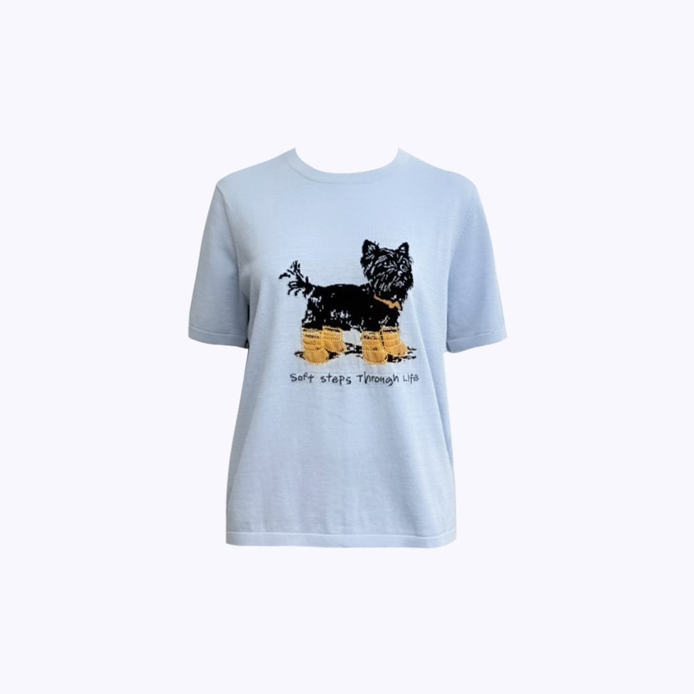 立體繡小狗針織棉線衫