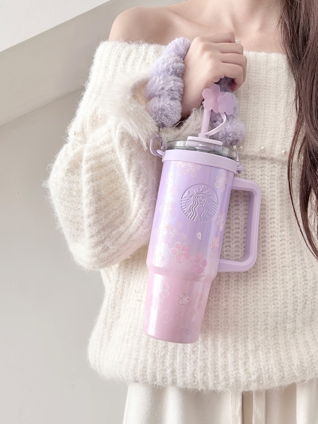 STARBUCKS 星巴克 漸變紫櫻花 雙飲口 保溫杯 配吸管 掛件 900ml