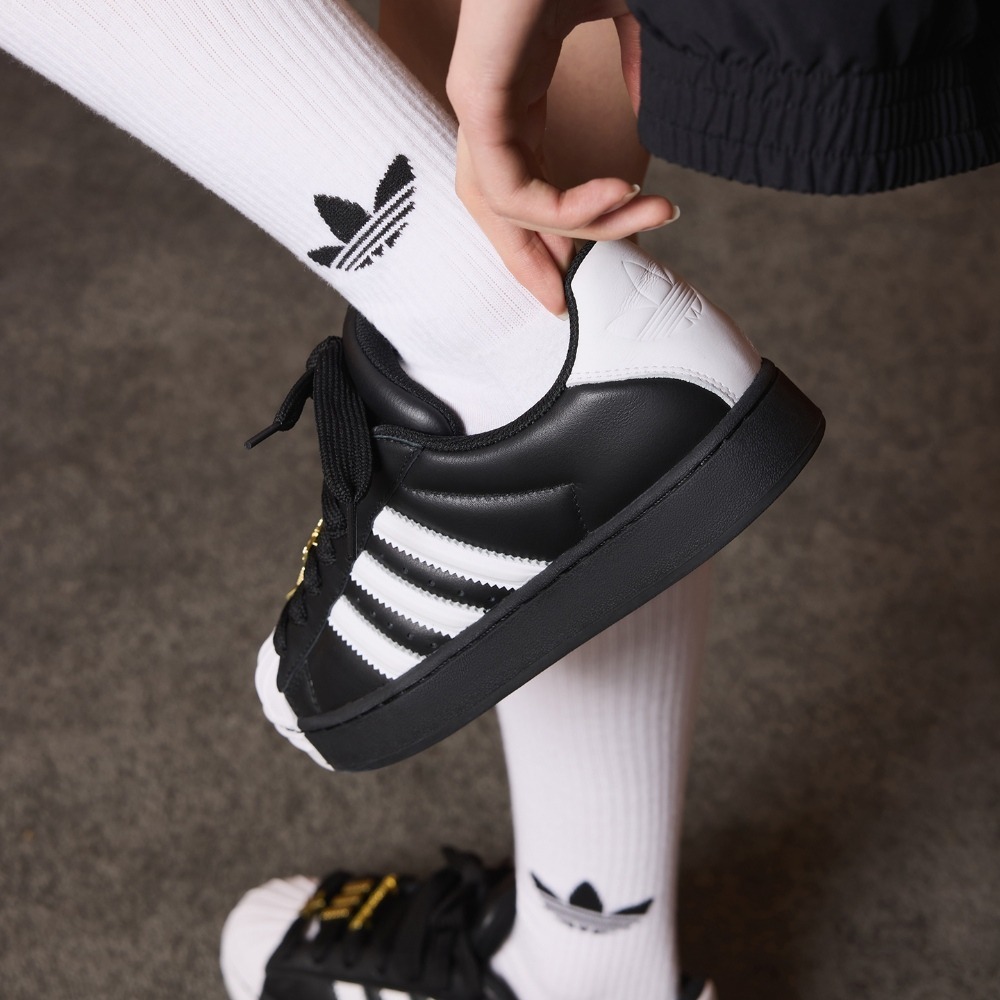 女鞋 ADIDAS SUPERSTAR II ORIGINALS 黑 貝殼頭 皮革 星星 粗鞋帶 復古 休閒鞋【JR7444】