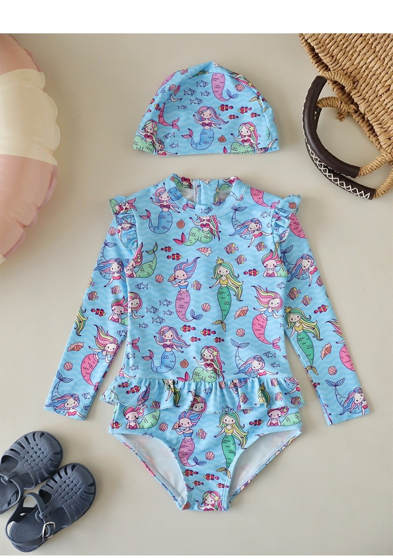 兩色繽紛防曬長袖泳衣