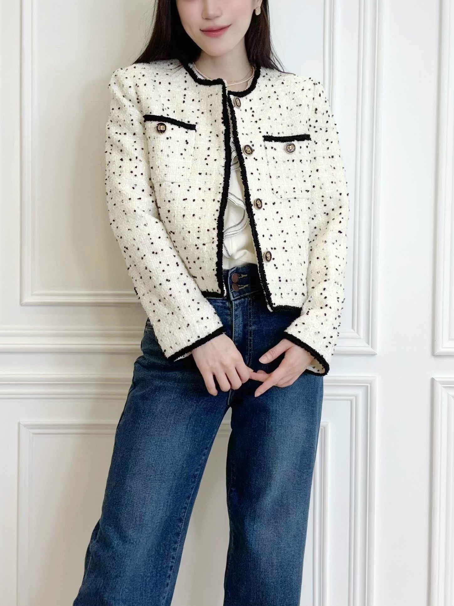 細閃點點滾邊織紋外套