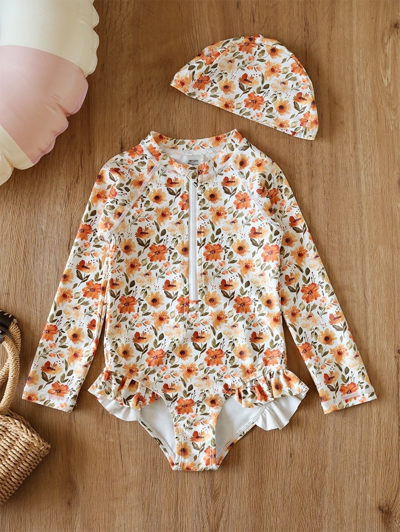 五色碎花防曬長袖泳衣