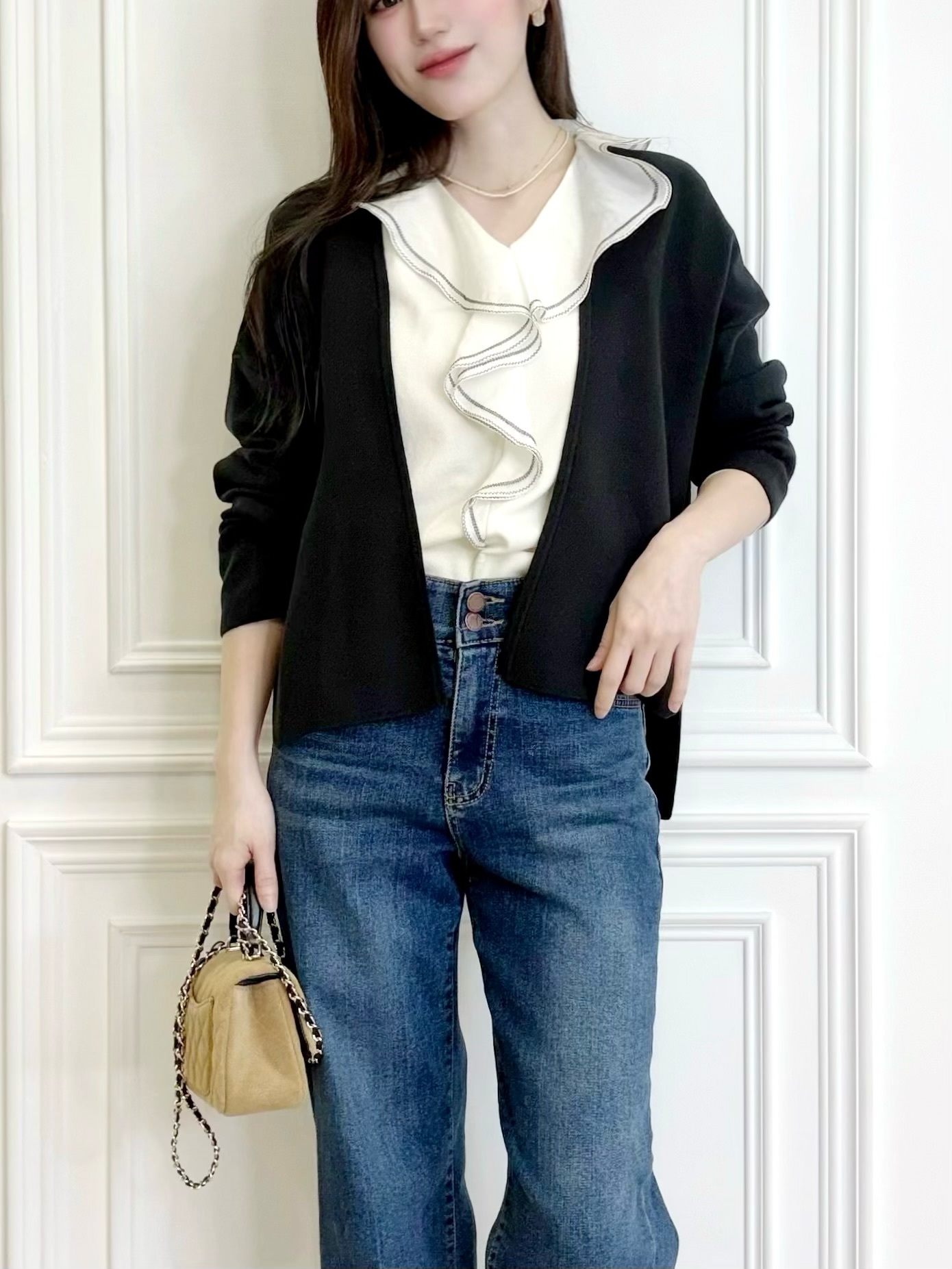 簡約無領針織外套