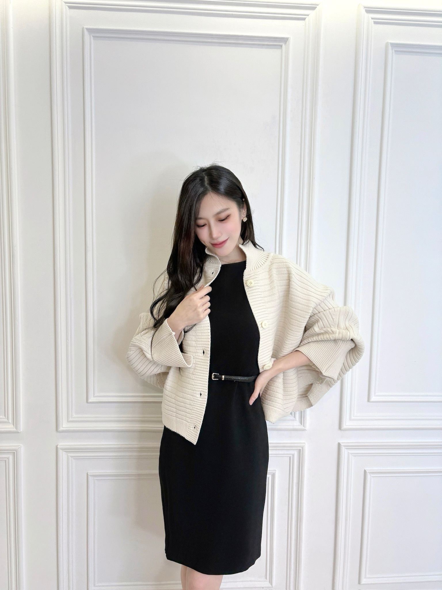 日常鬆弛感！立領坑條針織上衣(可開襟)