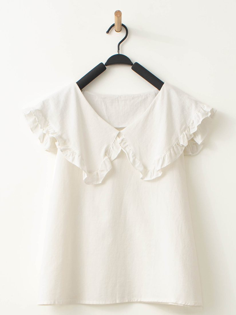 荷葉領片無袖上衣鬆緊腰紋理打褶短褲組合