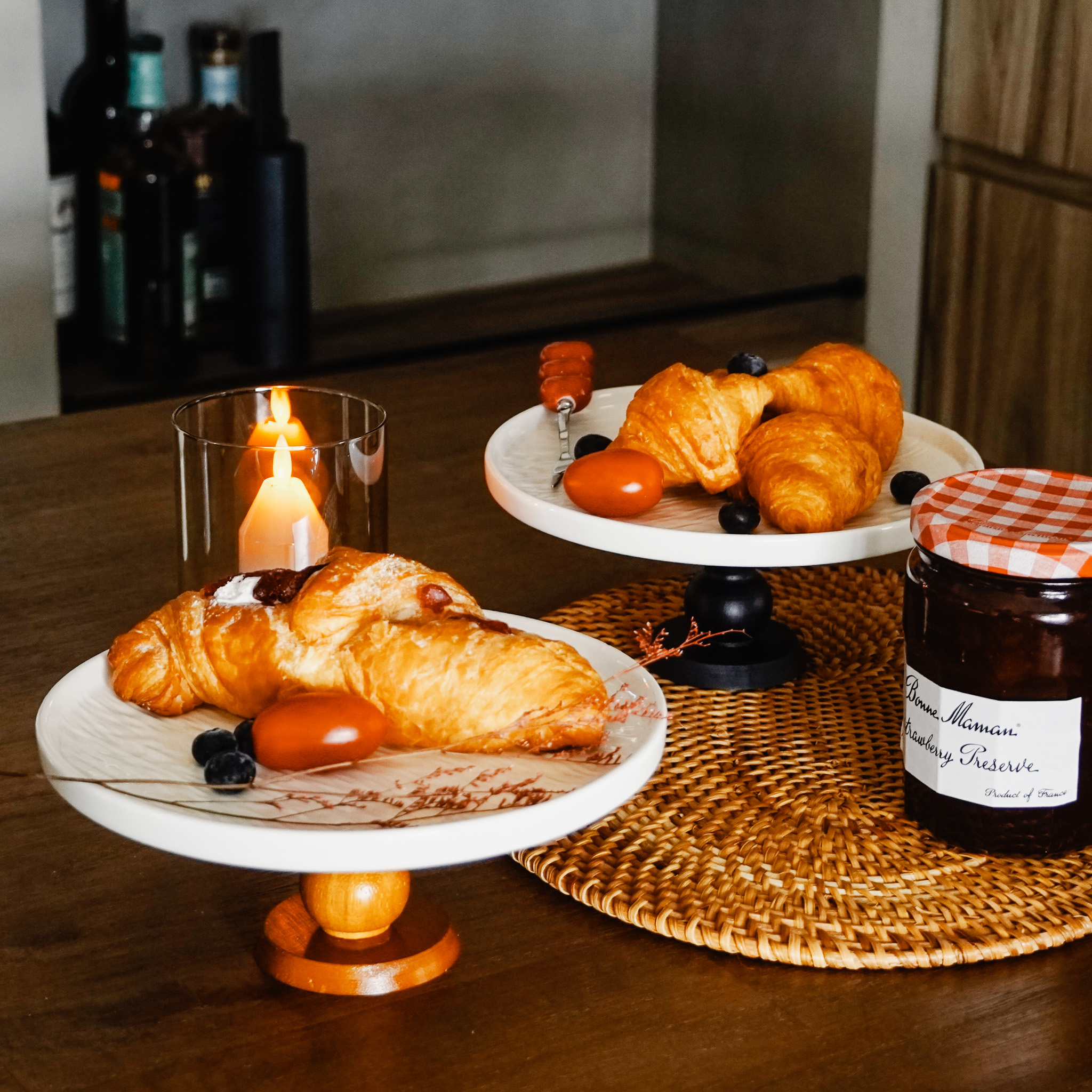 岩石紋木質底座高腳蛋糕盤 兩色售 預購