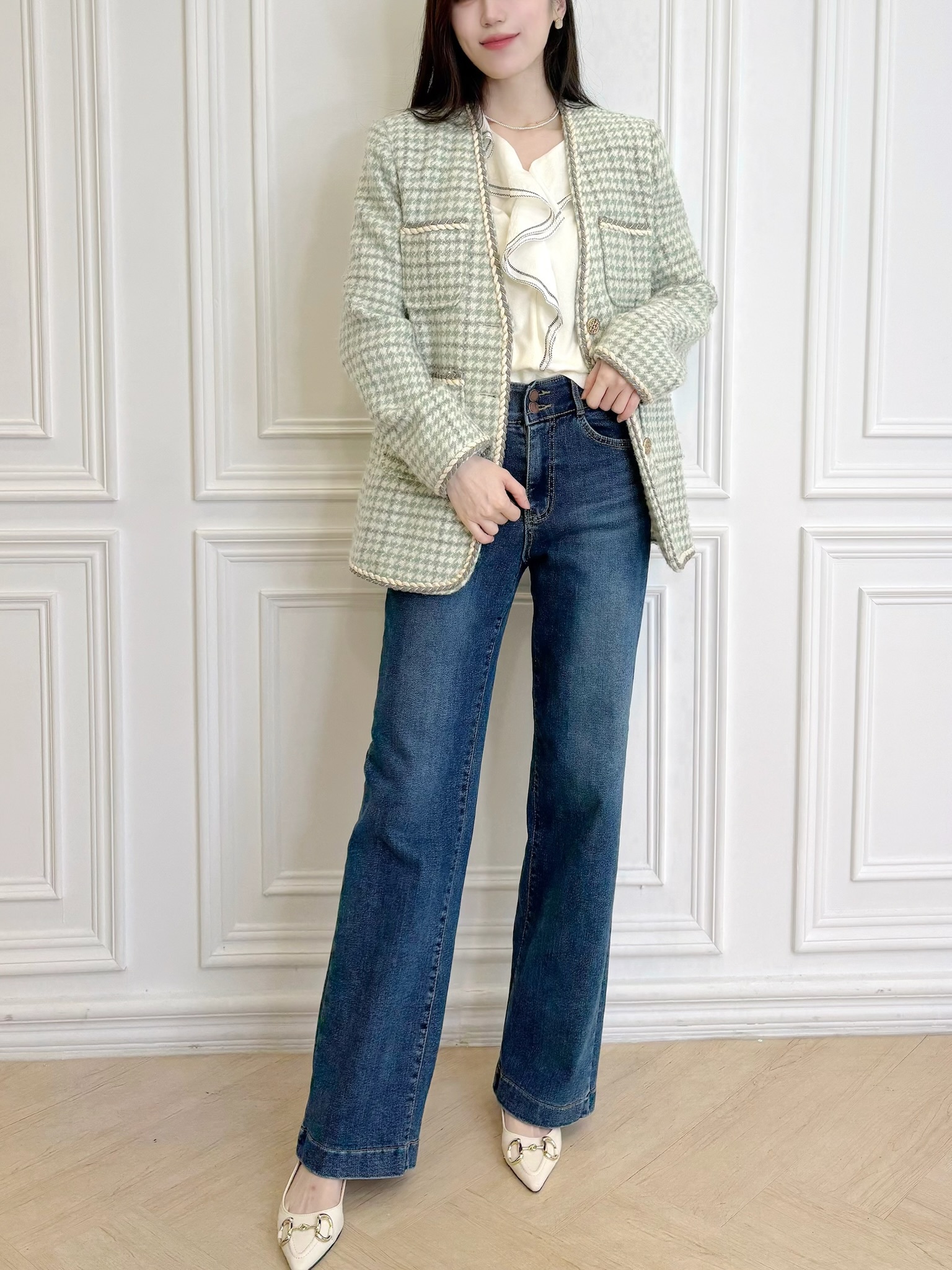 淺綠千鳥紋小香外套