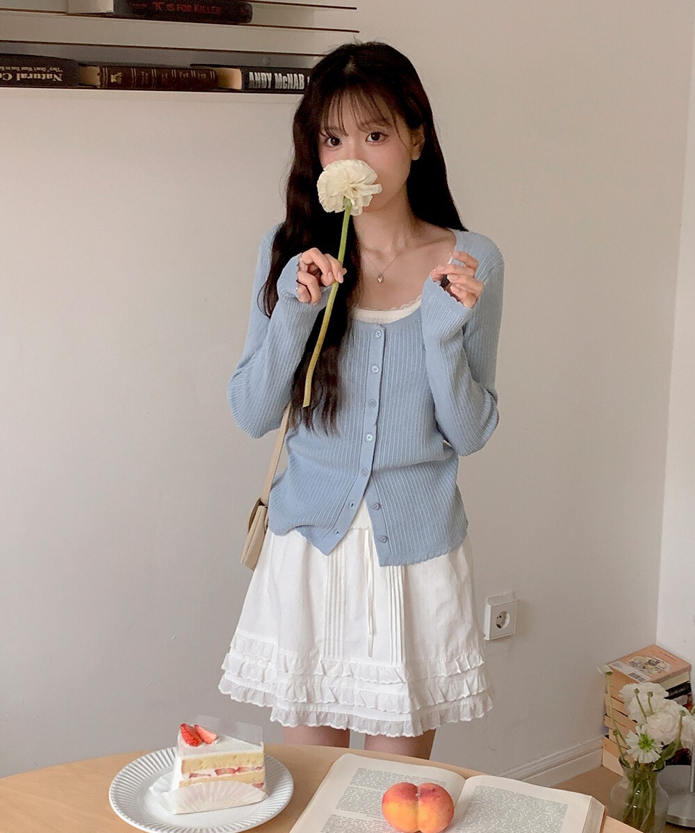 韓國grace muse授權 精緻甜美壓紋三層荷葉波邊短裙