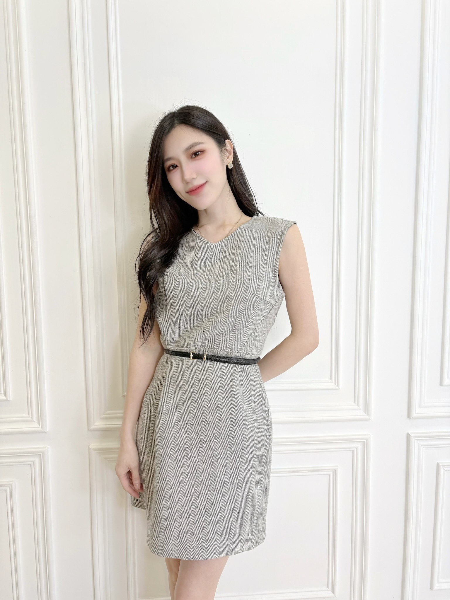 人字紋灰毛呢洋