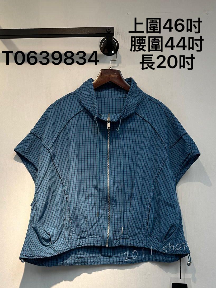 出口日本薄料格仔拉鍊TOP  上圍46吋  腰圍44吋 長20吋  T0639834