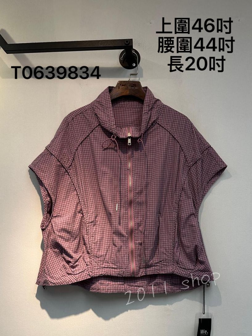 出口日本薄料格仔拉鍊TOP  上圍46吋  腰圍44吋 長20吋  T0639834