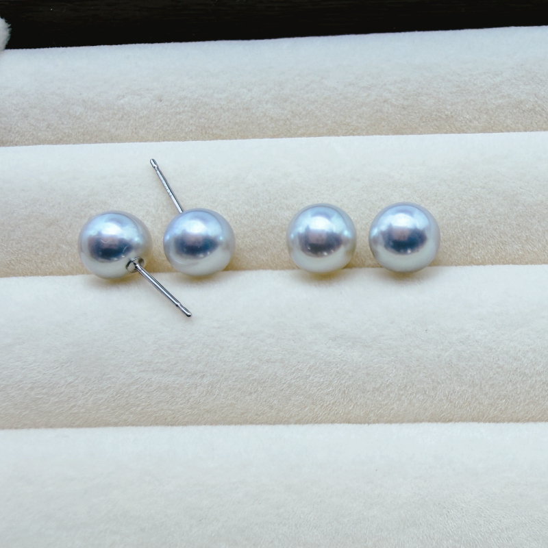 日本Akoya 天然銀藍色耳釘