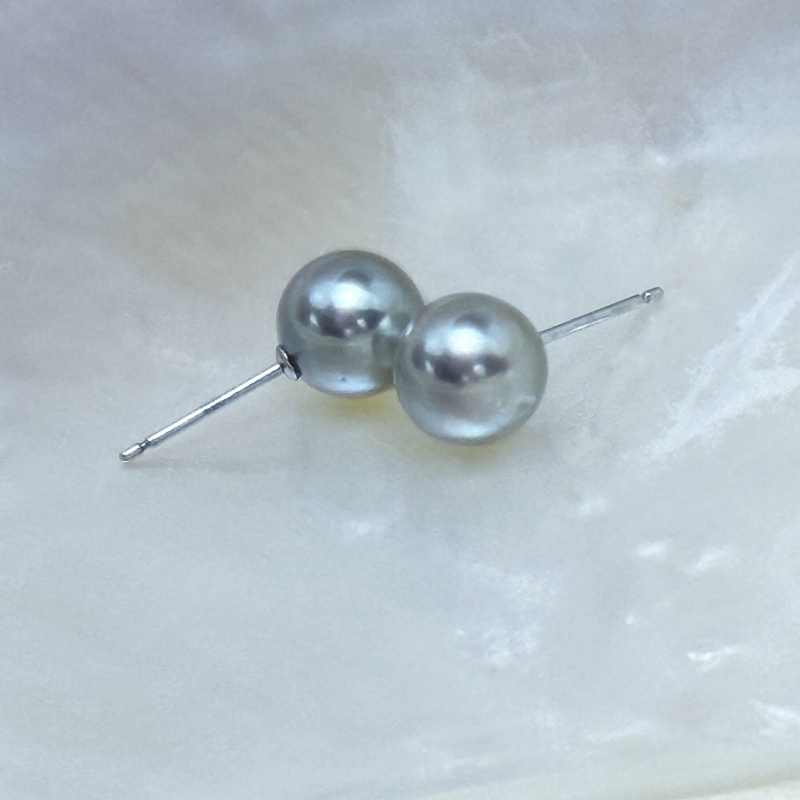 日本Akoya 天然銀藍色耳釘