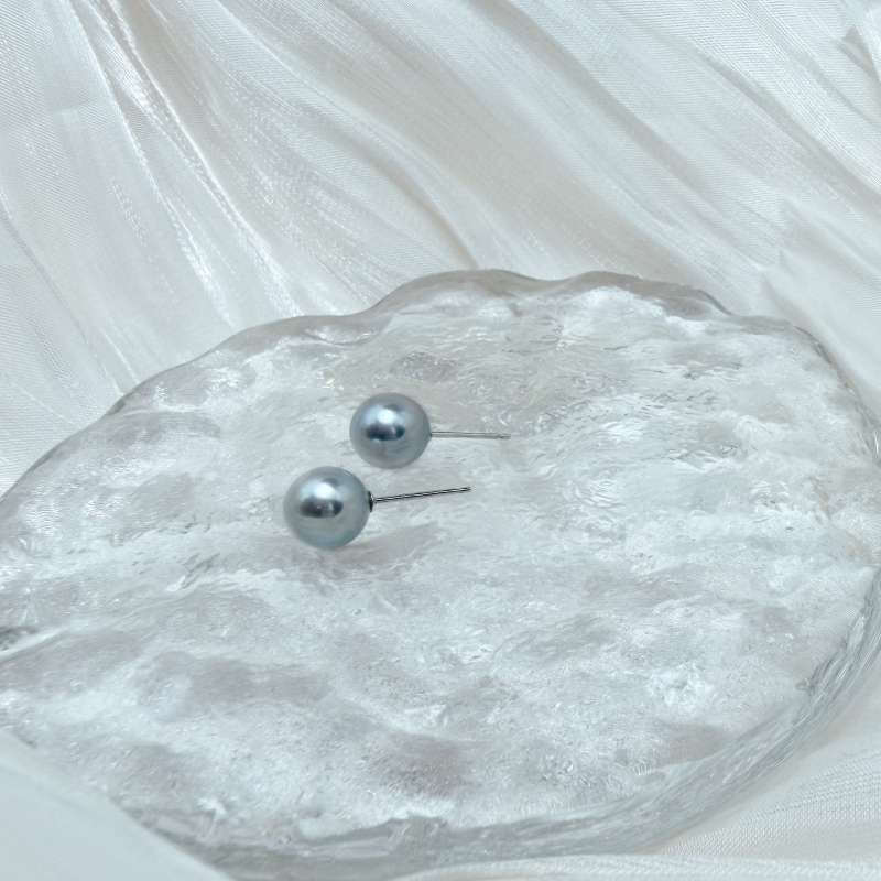 日本Akoya 天然銀藍色耳釘