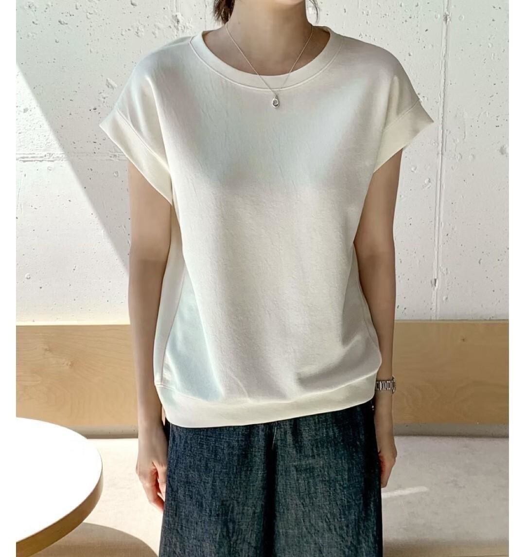 019-簡約質感無印風背金屬標籤包袖空氣棉t