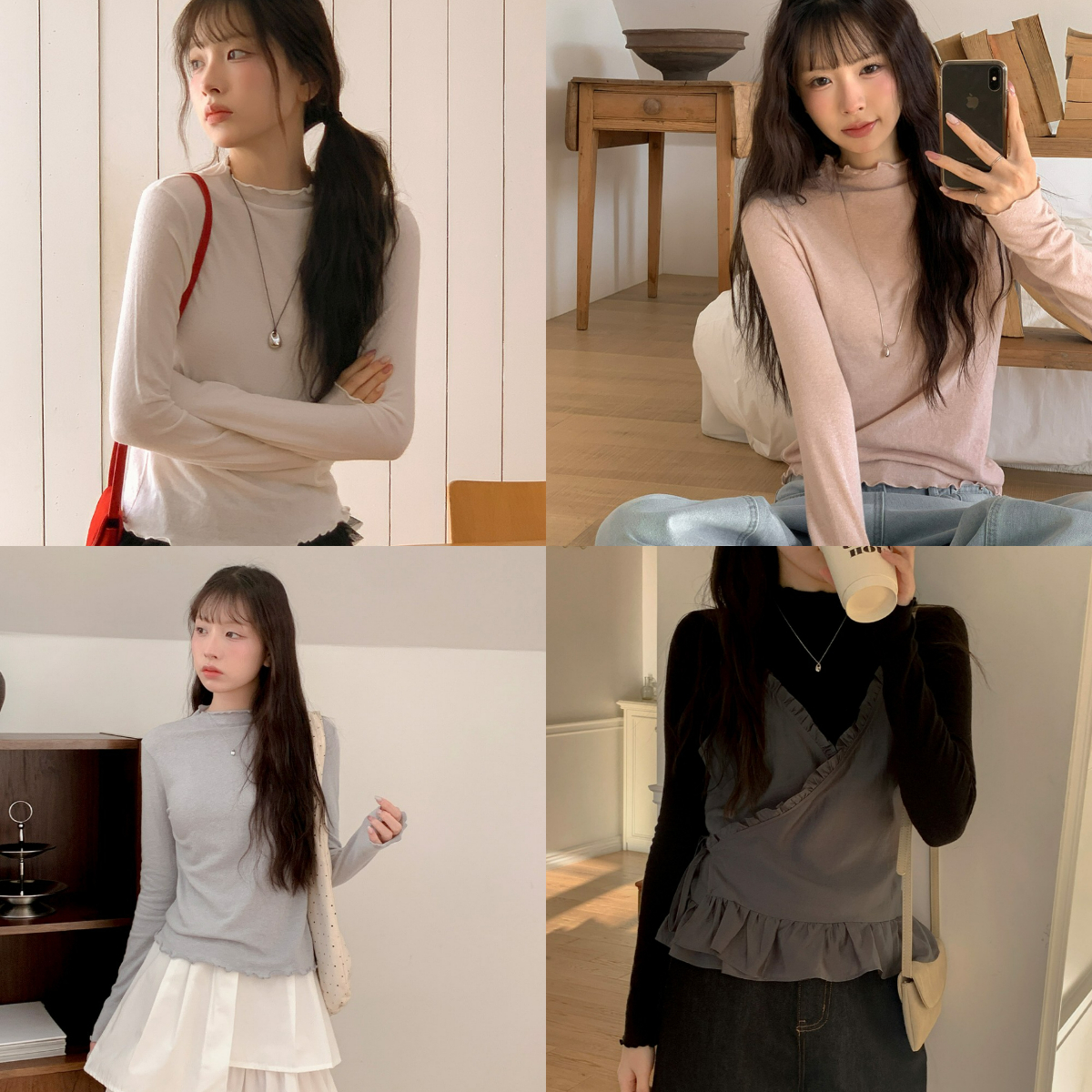 韓國grace muse授權 柔美薄春木耳邊內搭薄衫【made muse】系列