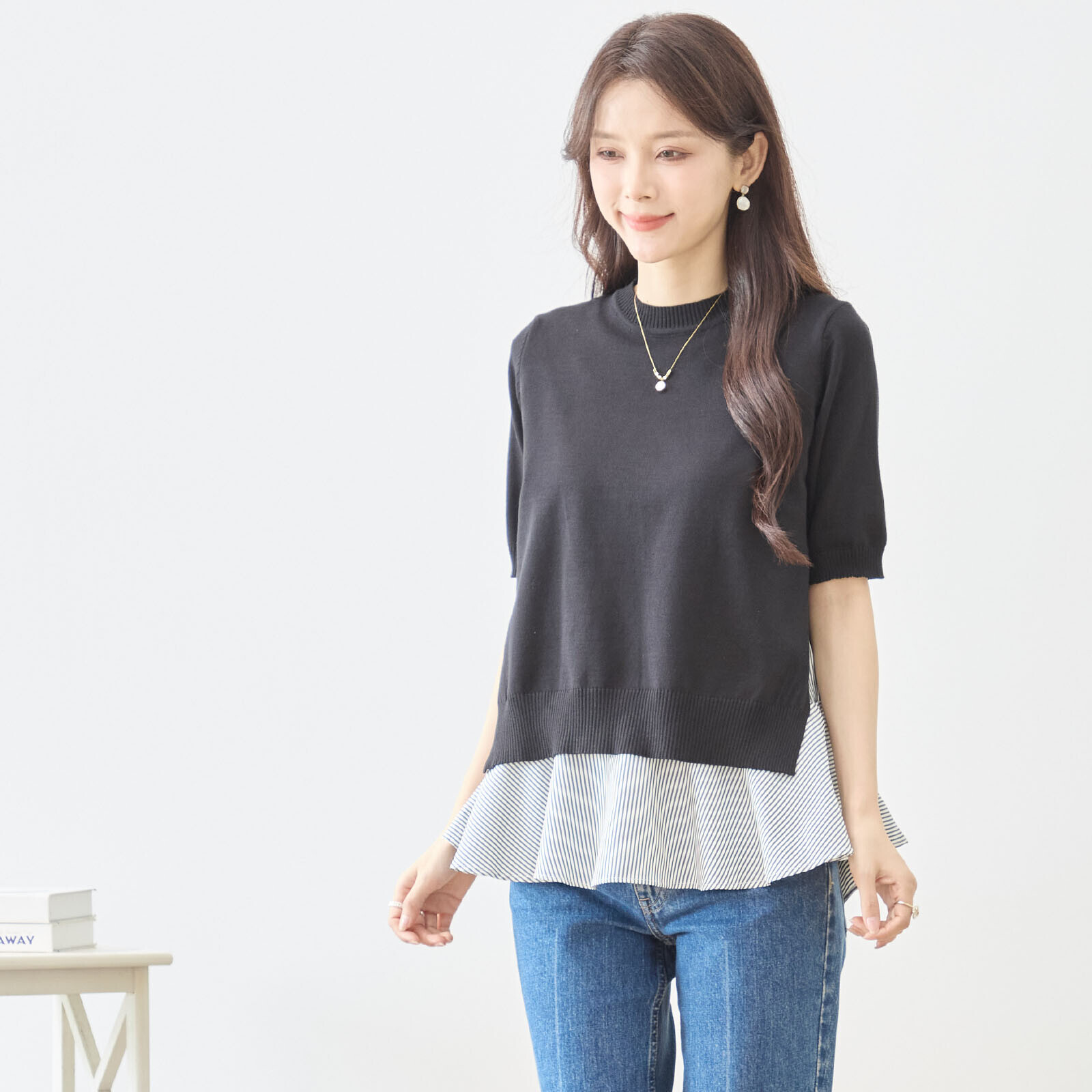 TE 短袖針織衫 x 內搭襯衫 SET