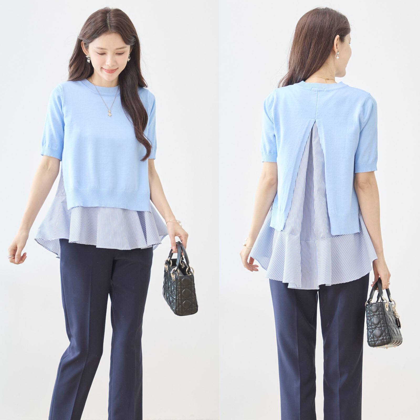 TE 短袖針織衫 x 內搭襯衫 SET